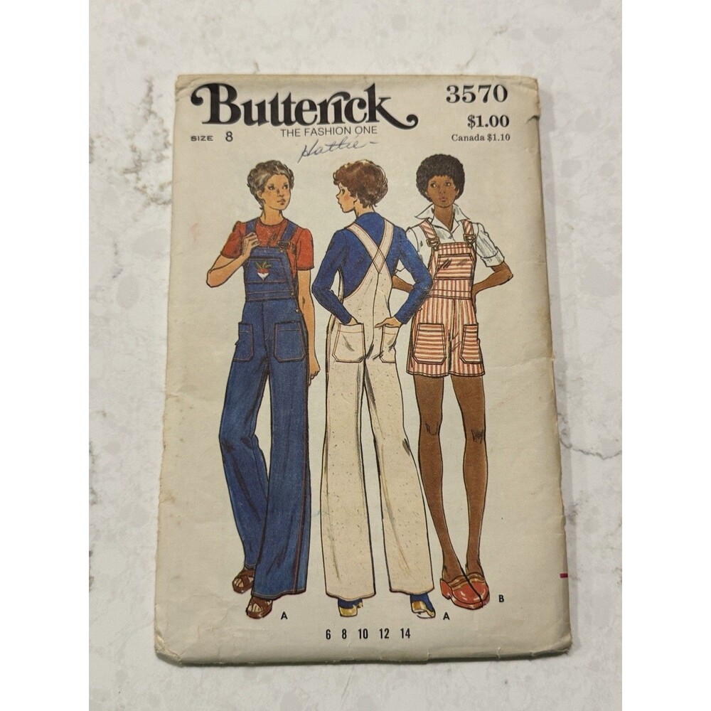 1970s Vintage Butterick Misses Bib Overalls Pattern 3570 Size 8 Retro